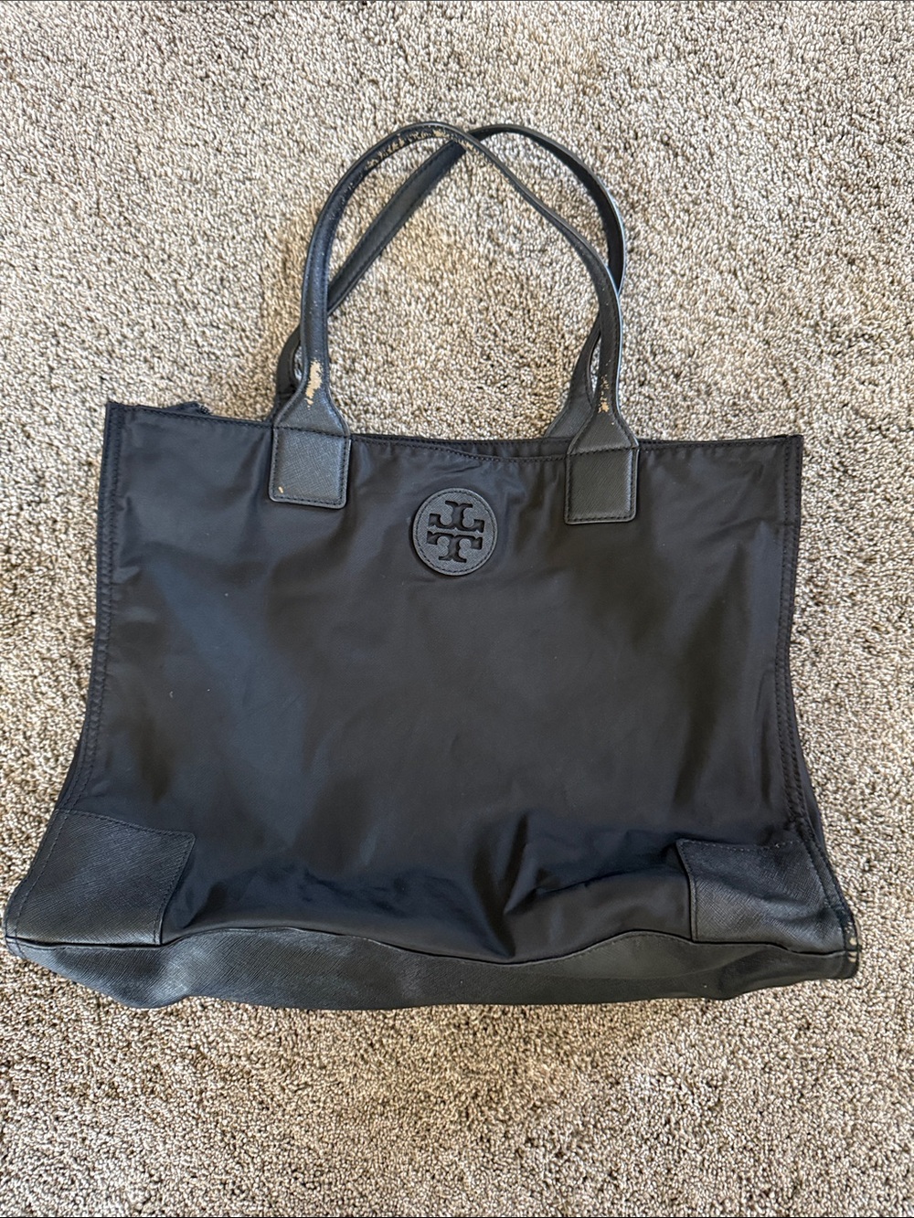 Tory Burch Ella Packable Black Nylon and Leather Tote